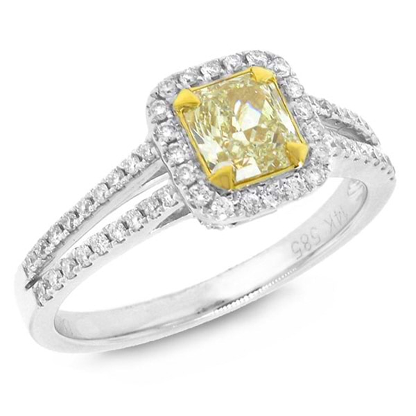 0.95ct 14k Two-tone Gold Radiant Cut Natural Fancy Yellow Diamond Ring