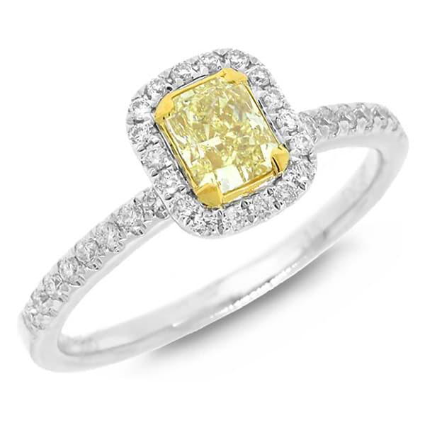 0.72ct 14k Two-tone Gold Radiant Cut Natural Fancy Yellow Diamond Ring