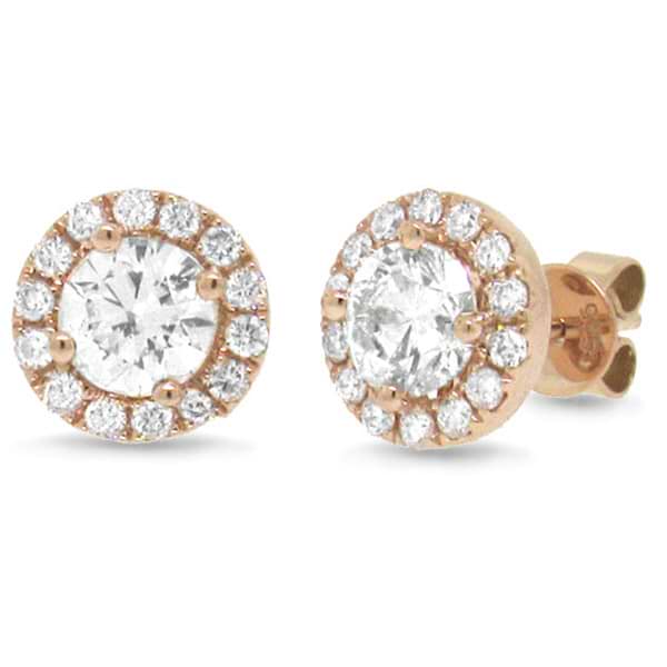 1.41ct Round Brilliant Center And 0.43ct Side 14k Rose Gold Diamond Stud Earrings