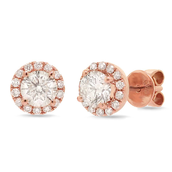 0.78ct Round Brilliant Center And 0.21ct Side 14k Rose Gold Diamond Stud Earrings