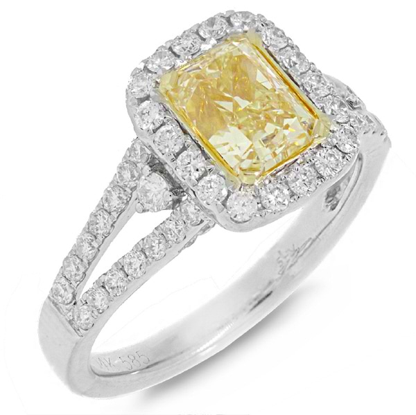 1.71ct Radiant Cut Center and 0.70ct Side 14k Two-tone Gold EGL Certified Natural Yellow Diamond Ring