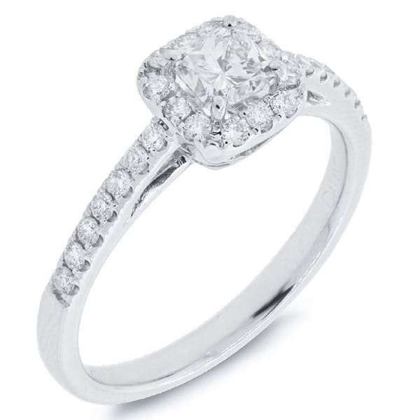 0.50ct Cushion Cut Center and 0.31ct Side 14k White Gold Diamond Engagement Ring