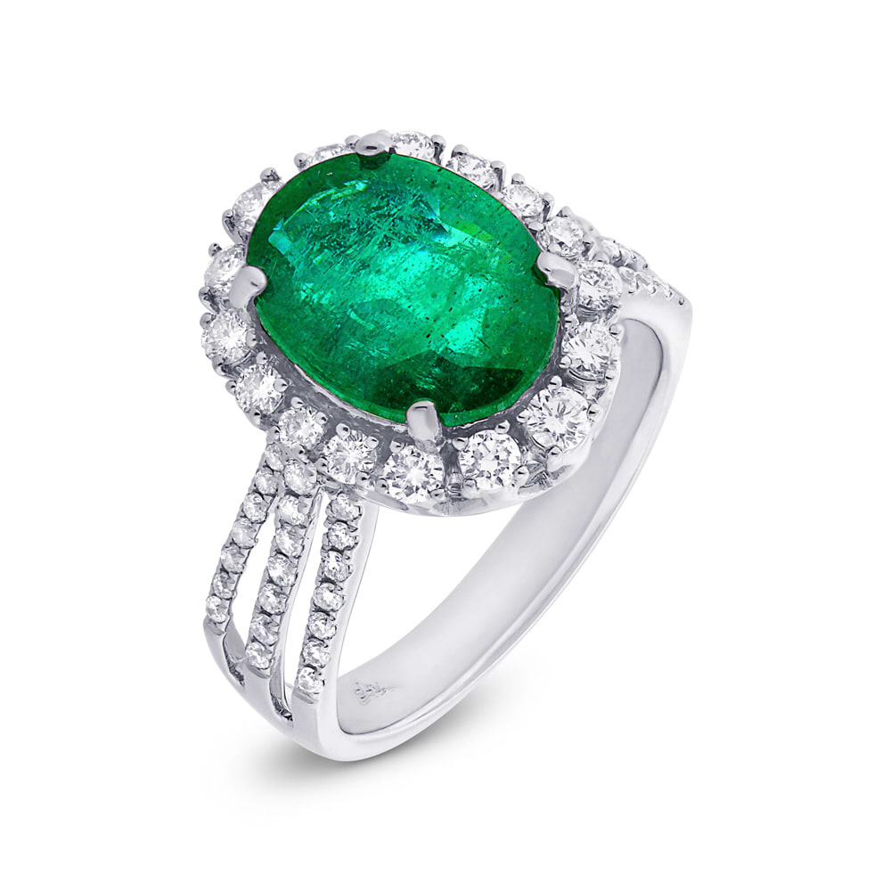 0.73ct Diamond & 3.27ct Emerald 14k White Gold GIA Certified Ring