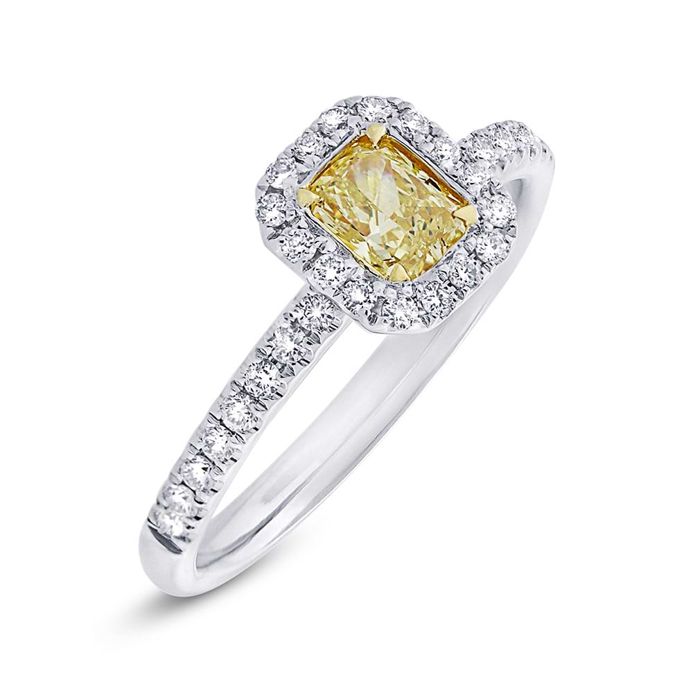 0.31ct Cushion Cut Center and 0.27ct Side 18k Two-tone Gold Natural Yellow Diamond Ring