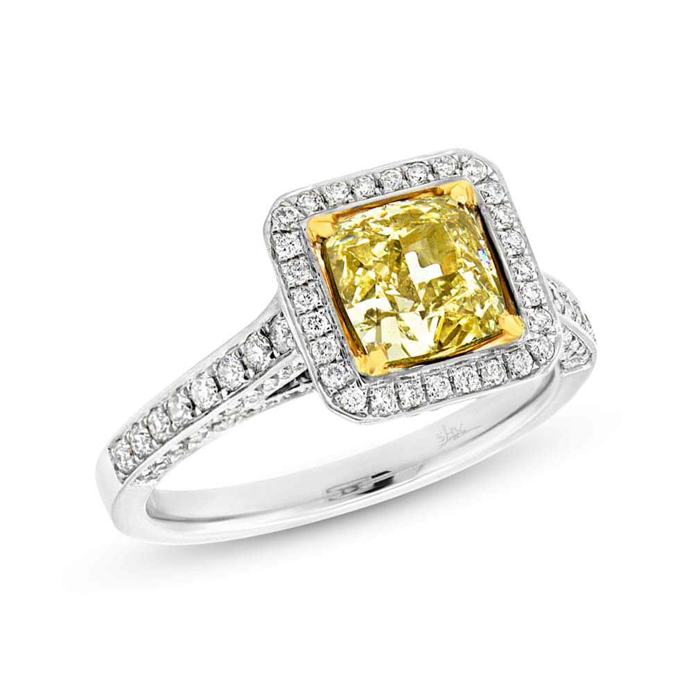 1.71ct Cushion Cut Center and 0.80ct Side 14k Two-tone Gold Natural Green Diamond Ring