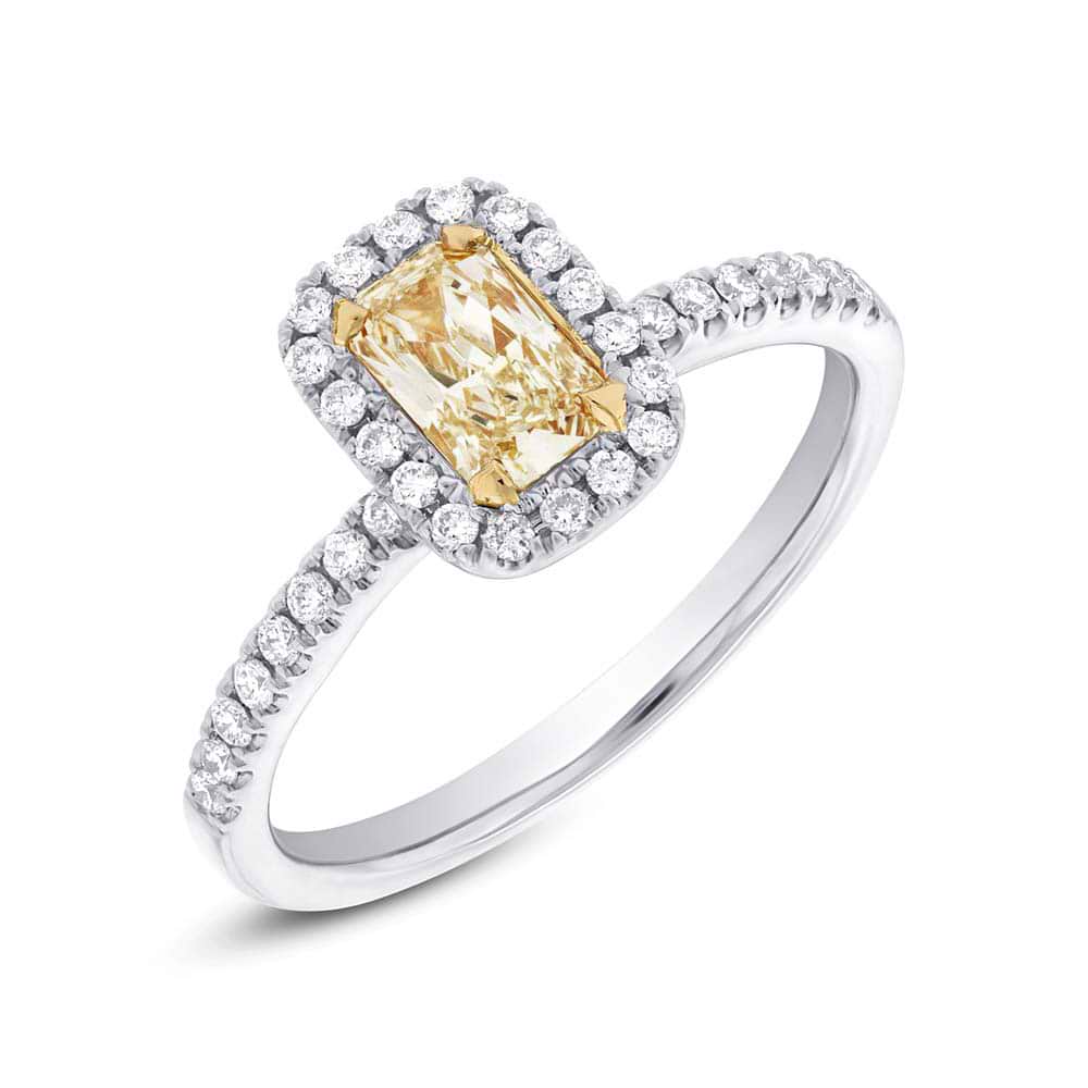 0.54ct Radiant Shape Center and 0.24ct Side 18k Two-tone Gold Natural Yellow Diamond Ring