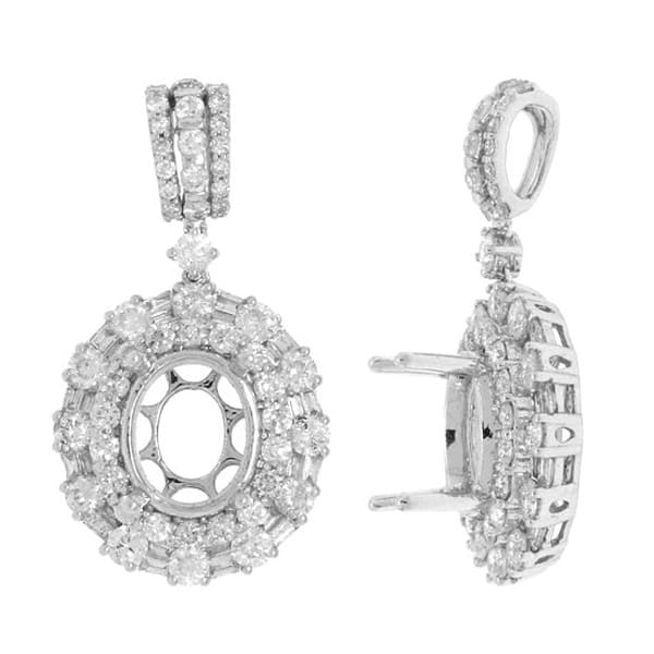 2.21ct 18k White Gold Diamond Semi-mount Pendant Necklace