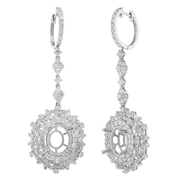 4.06ct 18k White Gold Diamond Semi-mount Earrings