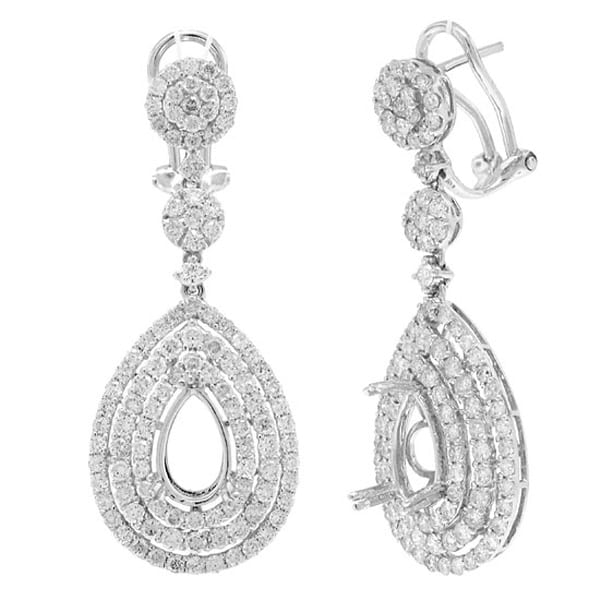 3.12ct 18k White Gold Diamond Semi-mount Earrings