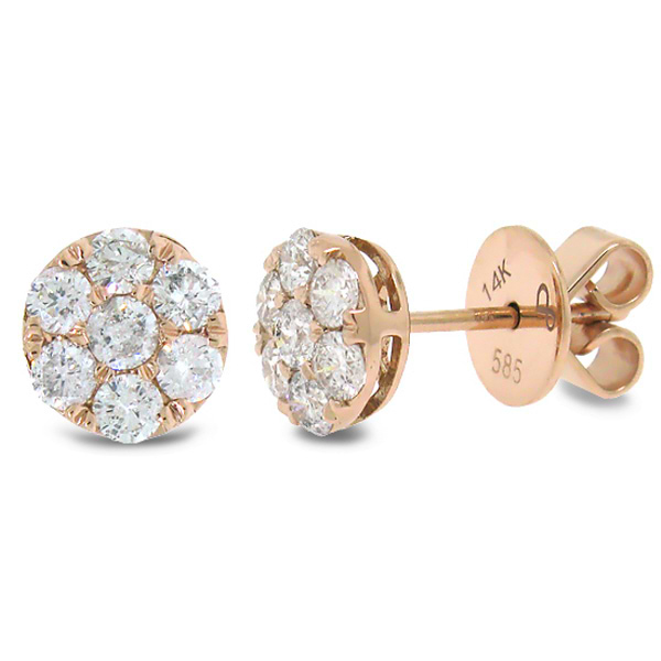 0.86ct 14k Rose Gold Diamond Round Invisible Stud Earrings
