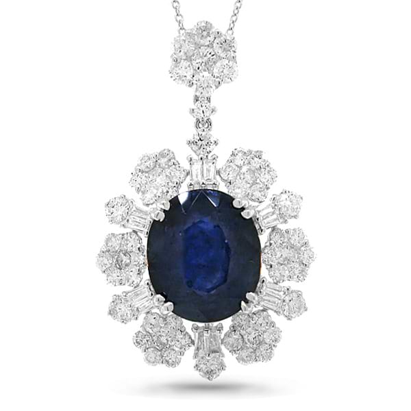 2.57ct Diamond & 9.56ct Diffused Blue Sapphire 18k White Gold Pendant Necklace