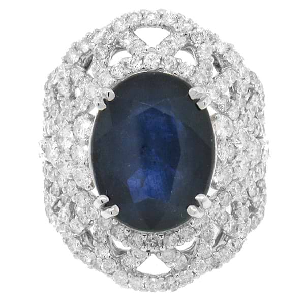 2.66ct Diamond & 9.15ct Diffused Blue Sapphire 18k White Gold Ring