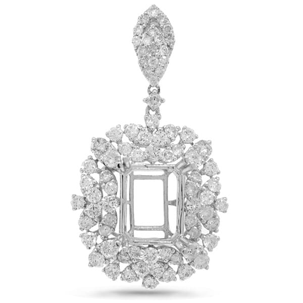 2.23ct 18k White Gold Diamond Semi-mount Pendant Necklace