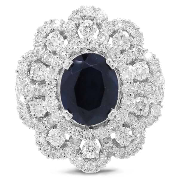 3.09ct Diamond & 2.79ct Diffused Blue Sapphire 18k White Gold Ring