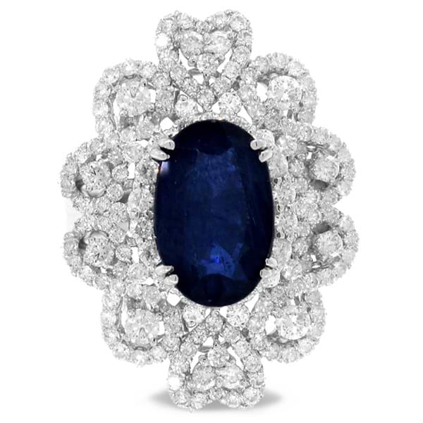 2.37ct Diamond & 6.00ct Diffused Blue Sapphire 18k White Gold Ring