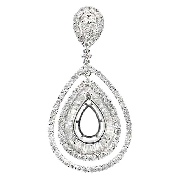 2.48ct 18k White Gold Diamond Semi-mount Pendant Necklace