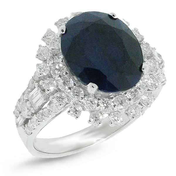 1.41ct Diamond & 6.57ct Diffused Blue Sapphire 18k White Gold Ring
