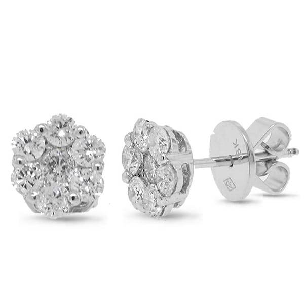 1.10ct 18k White Gold Diamond Round Invisible Stud Earrings