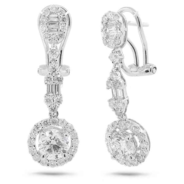 1.42ct Round Brilliant Center And 1.12ct Side 18k White Gold Diamond Earrings