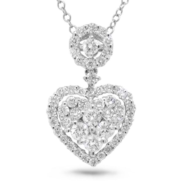 1.03ct 18k White Gold Diamond Heart Pendant Necklace