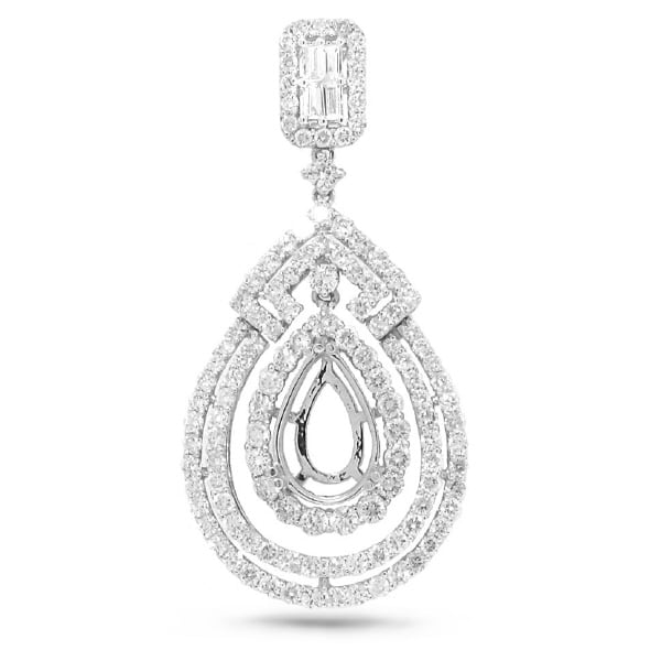 2.89ct 18k White Gold Diamond Semi-mount Pendant Necklace
