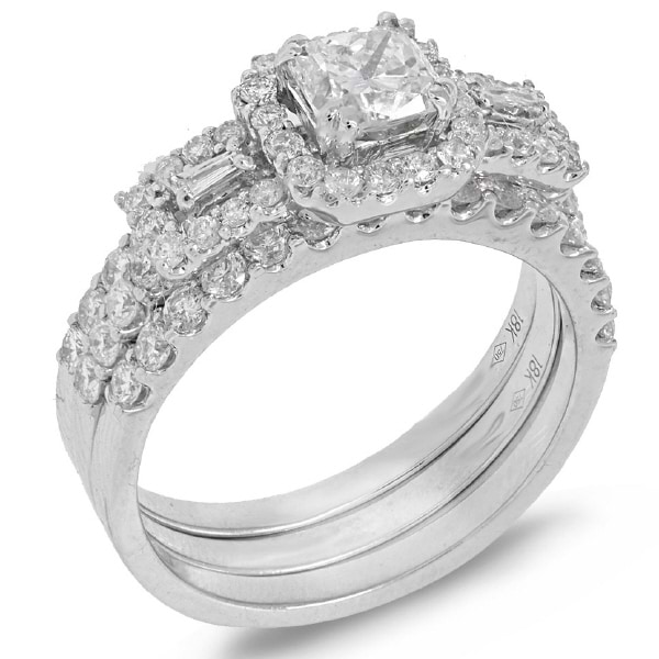 1.92ct 18k White Gold Diamond Semi-mount Ring 3-pc