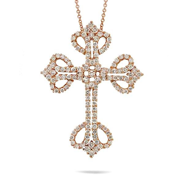 1.94ct 18k Rose Gold Diamond Cross Pendant Necklace