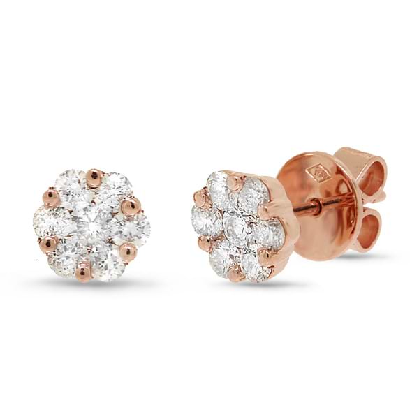 0.76ct 18k Rose Gold Diamond Round Invisible Stud Earrings