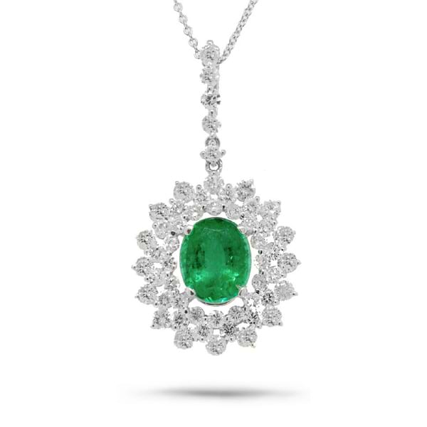 2.17ct Diamond & 2.49ct Emerald 18k White Gold Pendant Necklace