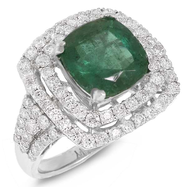 1.56ct Diamond & 3.91ct Emerald 18k White Gold Ring