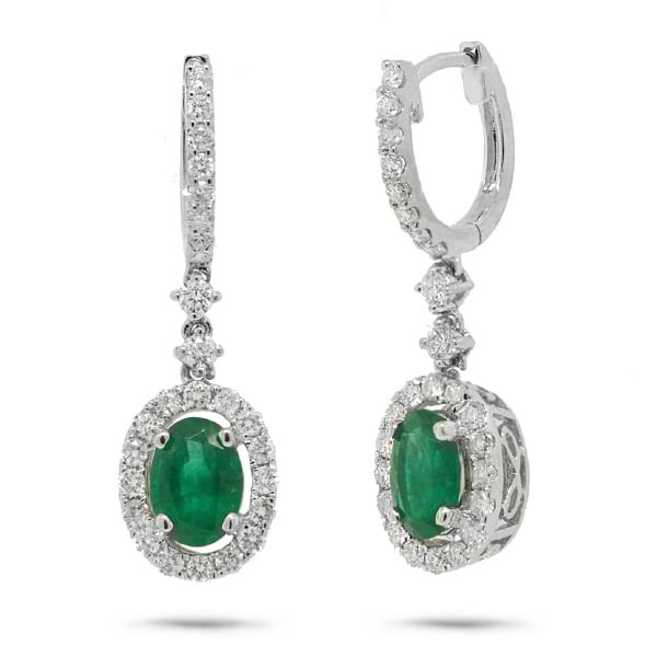 0.82ct Diamond & 1.28ct Emerald 18k White Gold Earrings