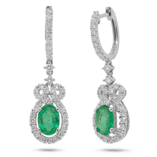 1.19ct Diamond & 1.53ct Emerald 18k White Gold Earrings