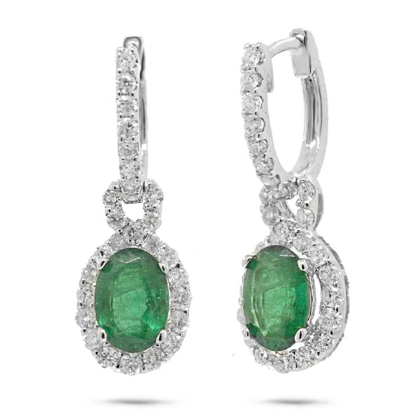 0.75ct Diamond & 1.32ct Emerald 18k White Gold Earrings