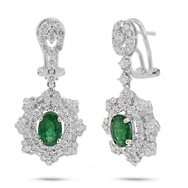 2.40ct Diamond & 1.41ct Emerald 18k White Gold Earrings