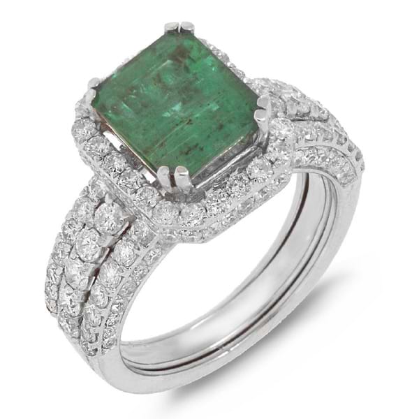 2.42ct Diamond & 2.76ct Emerald 18k White Gold Ring 2-pc