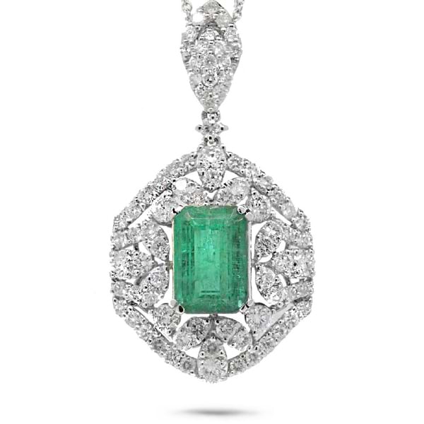 1.98ct Diamond & 2.53ct Emerald 14k White Gold Pendant Necklace
