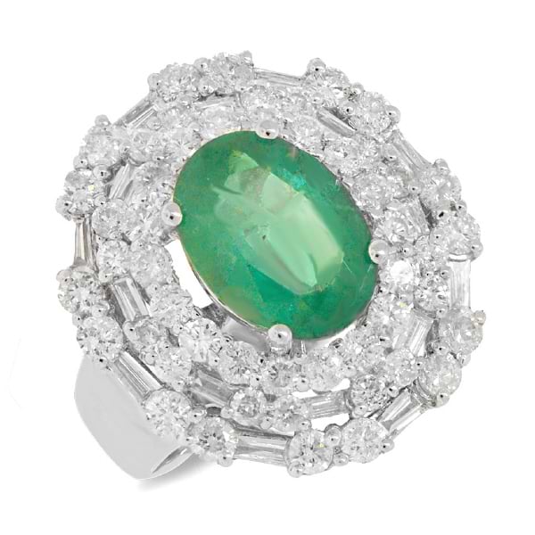 2.07ct Diamond & 2.47ct Emerald 18k White Gold Ring