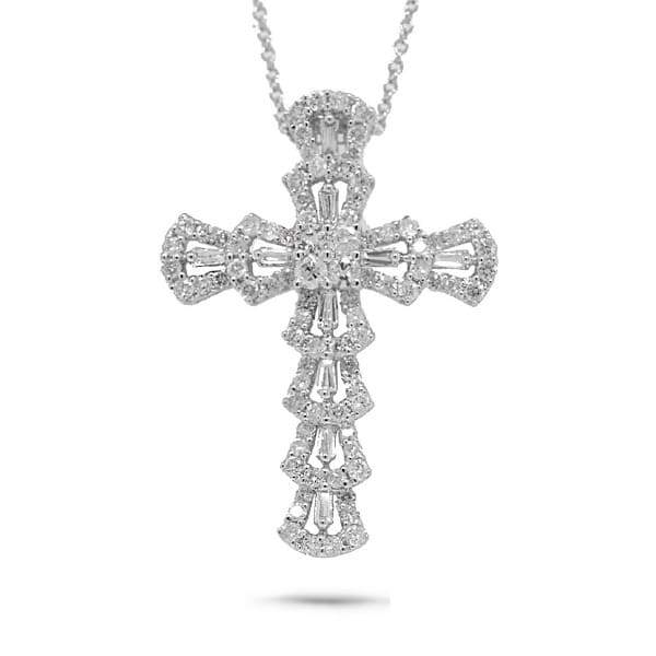 1.28ct 18k White Gold Diamond Cross Pendant Necklace