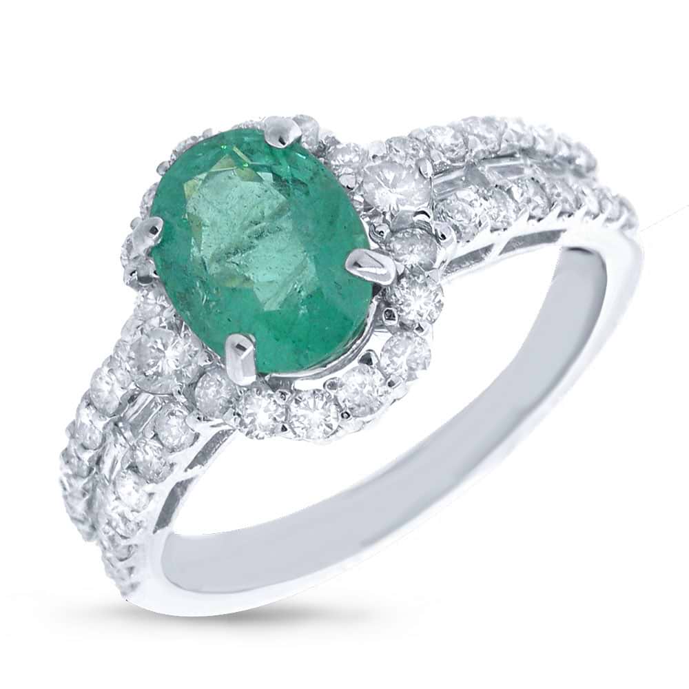 1.03ct Diamond & 1.37ct Emerald 18k White Gold Ring