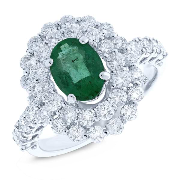 1.61ct Diamond & 1.18ct Emerald 18k White Gold Ring