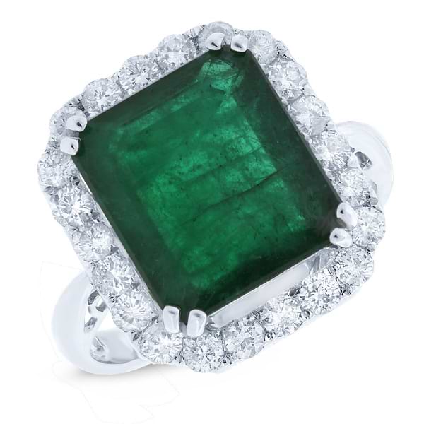 0.84ct Diamond & 5.74ct Emerald 18k White Gold Ring