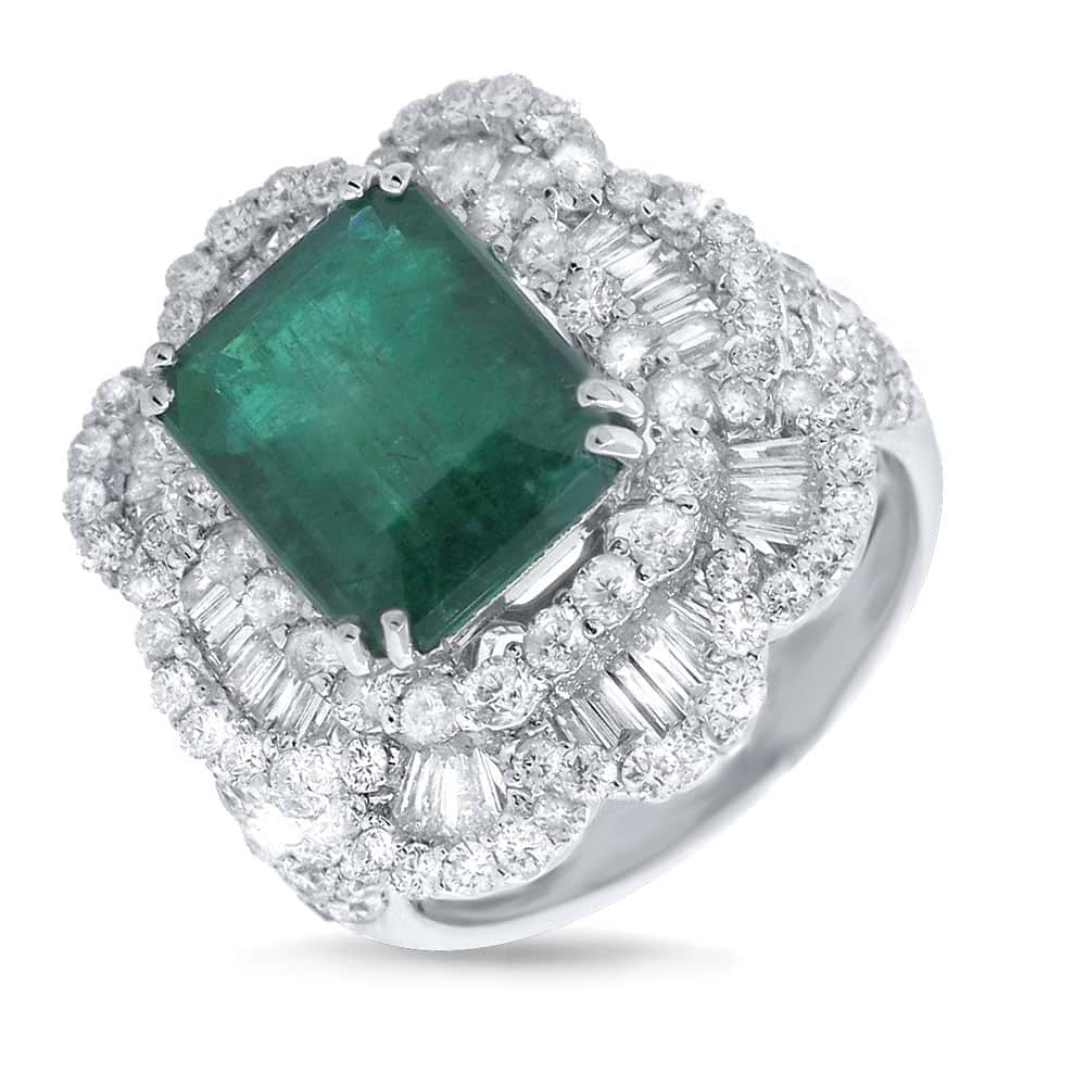2.64ct Diamond & 4.66ct Emerald 18k White Gold Ring