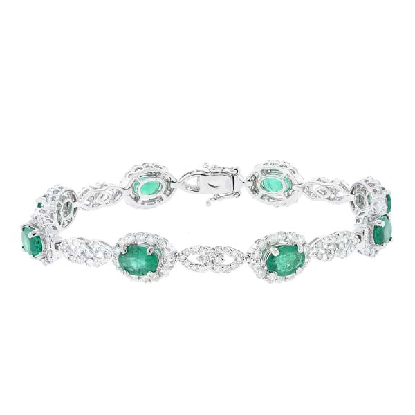 4.47ct Diamond & 5.40ct Emerald 18k White Gold GIA Certified Bracelet