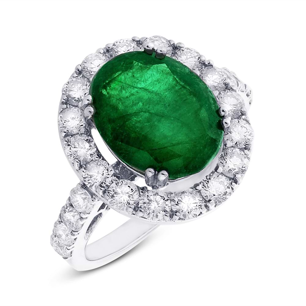 1.72ct Diamond & 4.71ct Emerald 18k White Gold GIA Certified Ring