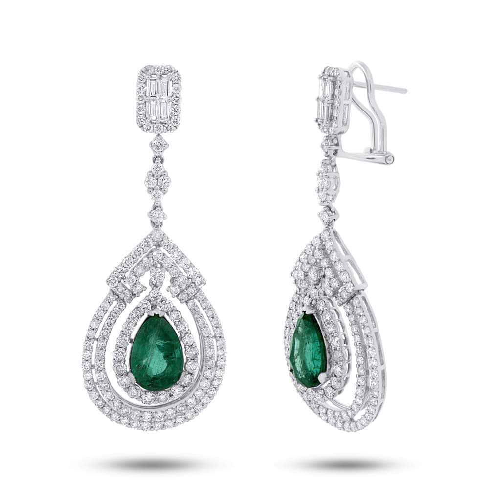 4.35ct Diamond & 4.30ct Emerald 18k White Gold Earrings