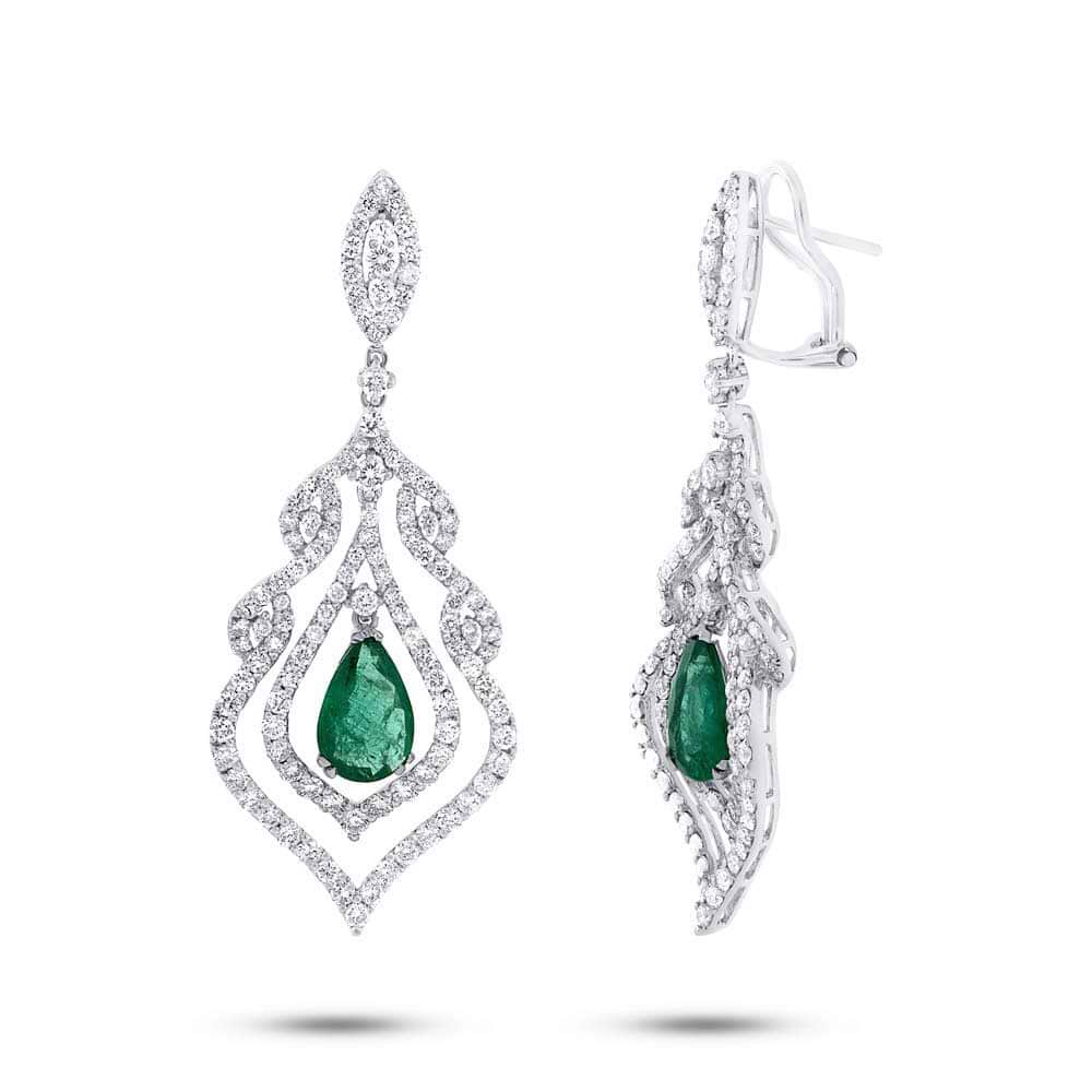 4.21ct Diamond & 2.82ct Emerald 18k White Gold Earrings