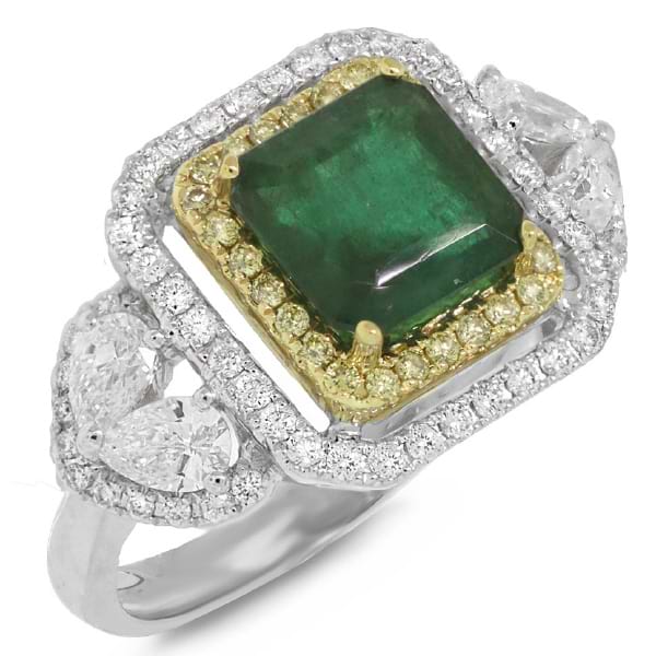 1.08ct Diamond & 2.00ct Emerald 18k Two-tone Gold Ring
