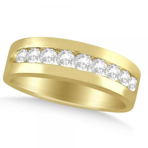 Nine Stone Round Channel Set Diamond Men's Band in 14k Yellow Gold (1.00ct)