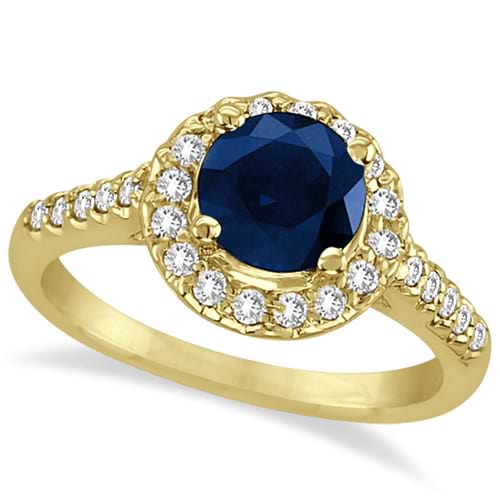 Halo Diamond Accented Blue Sapphire Ring 14k Yellow Gold (2.00ctw)