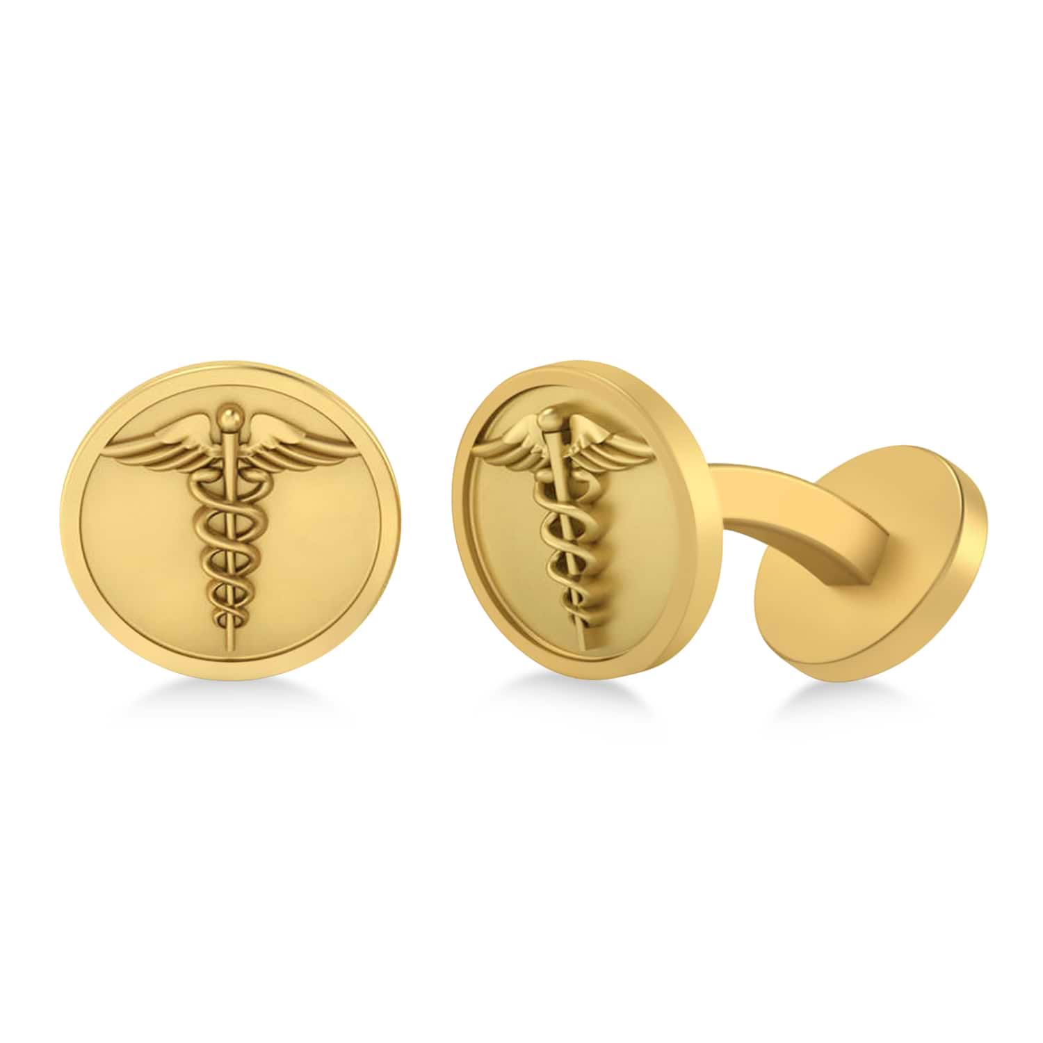 Men's Caduceus Medical Symbol Cufflinks 14k Yellow Gold